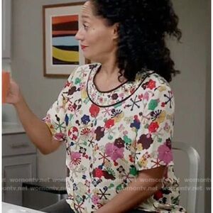 Kenzo Tanami Flower Silk Crepe Top Size 38